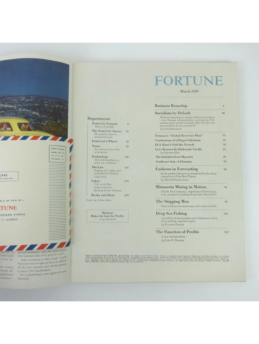 Vintage FORTUNE Magazine March 1949 Arthur Lidov Cover Studebaker Lincoln Ads